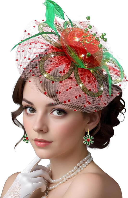 Fascinator Hat for Women LED Light up Tea Party Hats Mesh Veil Headband for Women