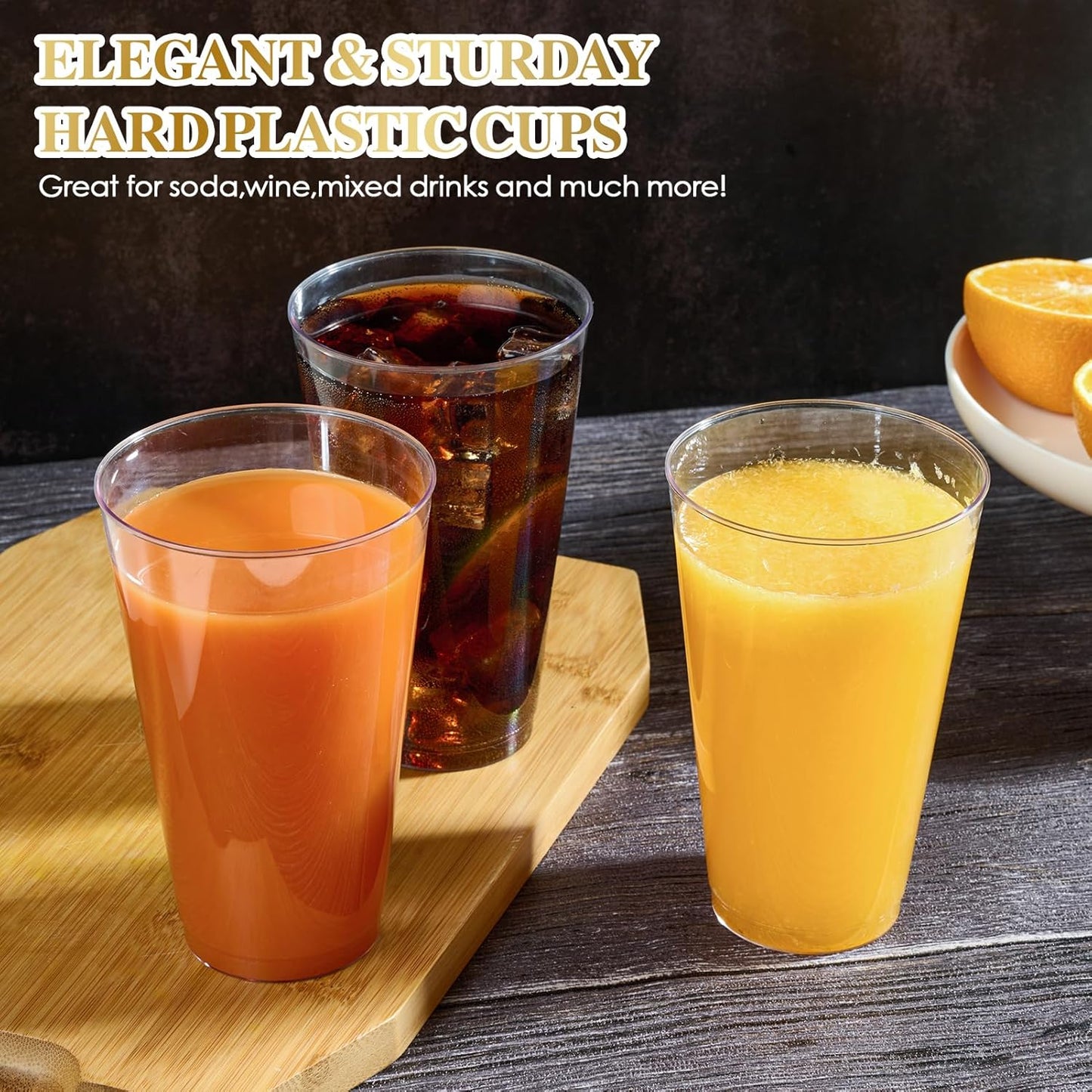 FOCUSLINE 200 Pack 16 oz Clear Plastic Cups, Large Disposable Cups Plastic Party Cup, 16 Ounce Heavy duty Clear Cups for Party, Thanksgiving, Halloween, Christmas