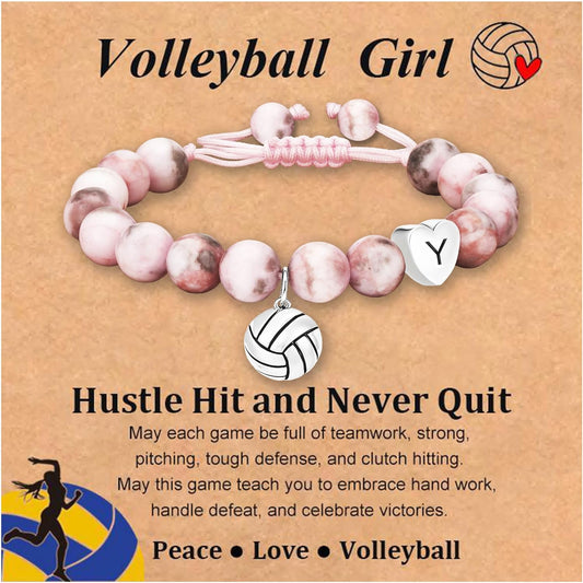 Stocking Stuffers for Teen Girls -Volleyball/Softball Bracelet Heart Initial Gifts Sports Accessories Jewelry Gift Ideas for Teen Girls Women for Christmas Birthday