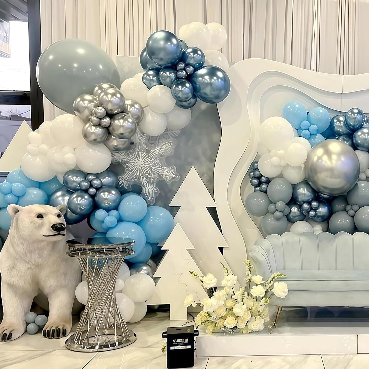 60 Pcs Baby Blue and Silver Balloons, 12 Inch Light Blue Dusty Pale Blue White Latex Balloons with Chrome Metallic Silver Party Balloons for Boys Baby Shower Baptism Winter Birthday Party Decorations