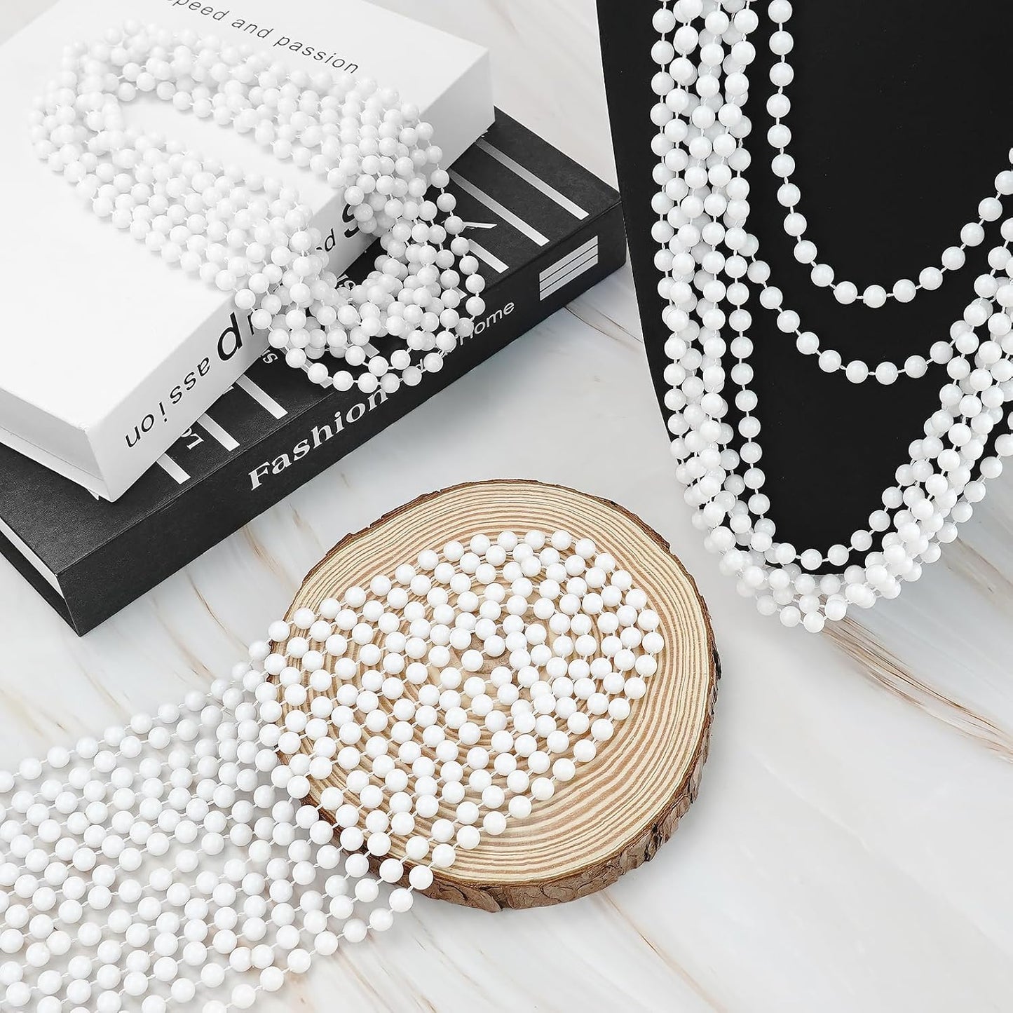 24 PCS White Mardi Gras Beads, 33" White Bead Necklaces Party Costume Necklace Round Parade Throw Beads in Bulk for Mardi Gras Christmas Festive Events, Party Favors