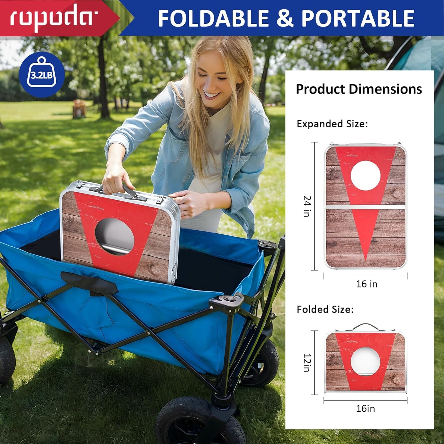 ROPODA Portable Cornhole Board Set,24 x 16 in Corn Hole Games for Adults with 8 Bean Bags, Lightweight Aluminum Alloy Edging Cornhole Set for Outdoor Games，Beach and Tailgates.