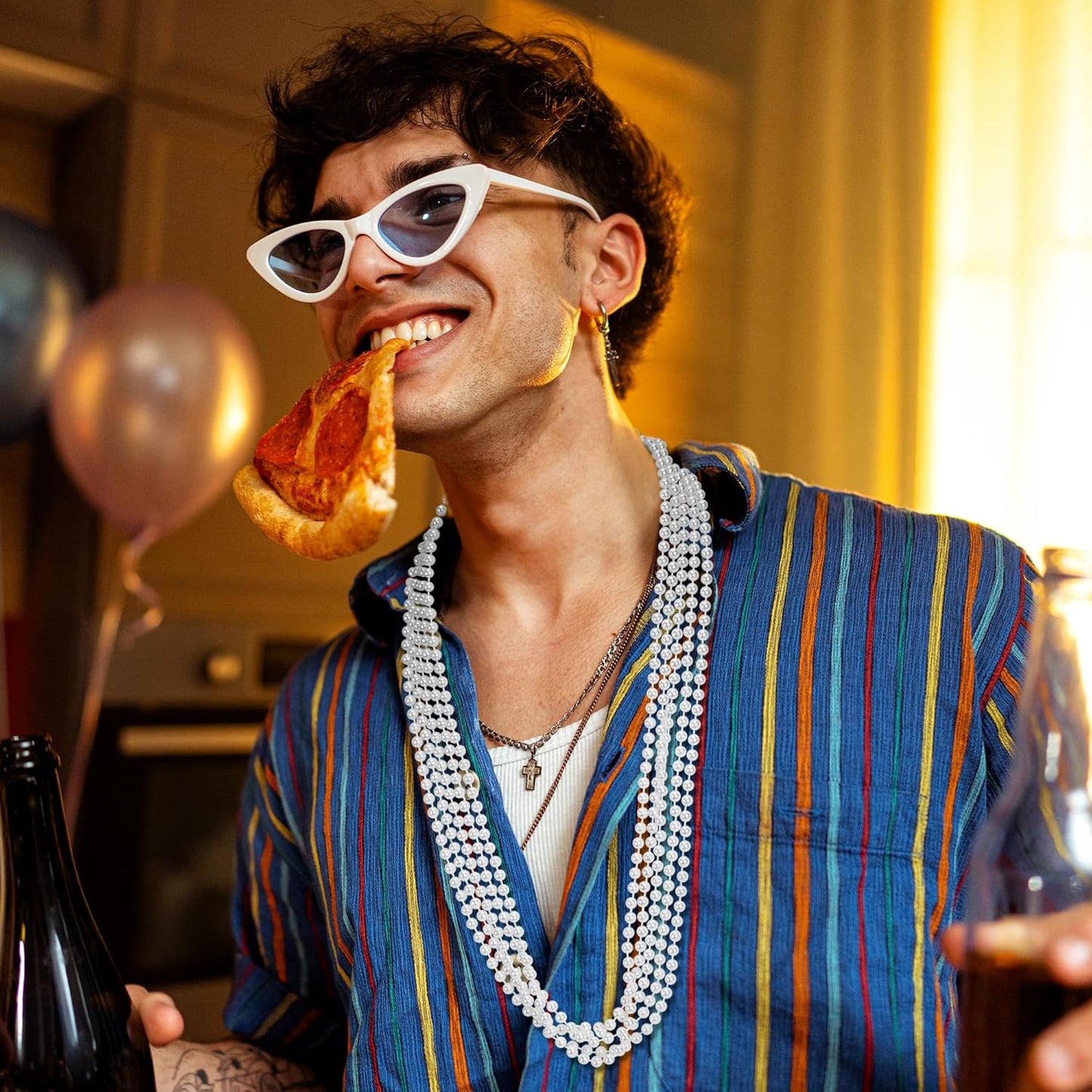 Mardi Gras Beads, White Beads Necklace Bulk, 33 Inches White Mardi Gras Accessories, Parade Throw Supplies Pirate Carnival Baby Shower Birthday Party Wedding Favors Decorations