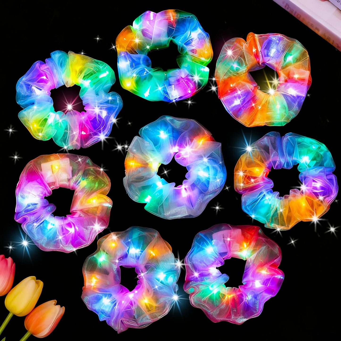 LovesTown 8PCS LED Scrunchies, Light up Scrunchies Hair Accessories Multi Light Modes Glow in the Dark Rave Outfits for Woman Girls Rave Party