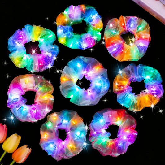 LovesTown 8PCS LED Scrunchies, Light up Scrunchies Hair Accessories Multi Light Modes Glow in the Dark Rave Outfits for Woman Girls Rave Party