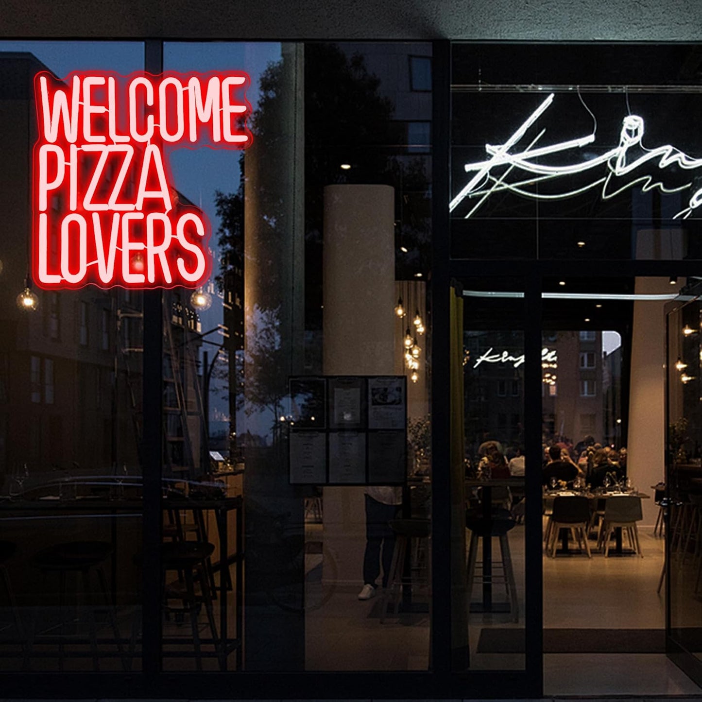 Welcome Pizza Lovers Neon Light, Red Dimmable LED Personalized Pizza Lovers Neon Sign, Family Restaurant Entertainment Room Food Theme Party Wall Neon Sign Decor Holiday Gift For Pizza Lovers, Children, Family (12.9*12.5in)