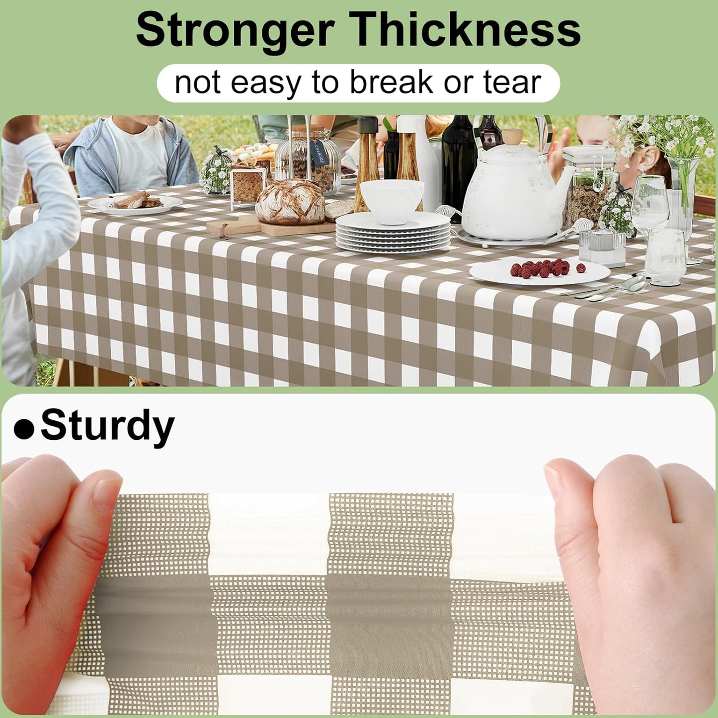 Smiry 54 Inch x 100 Feet Disposable Table Cover Roll, Khaki & White Plastic Table Cloth in Cut-to-Size Box with Slide Cutter, Waterproof Rectangle Tablecloths for Weddings, Banquets, Outdoor