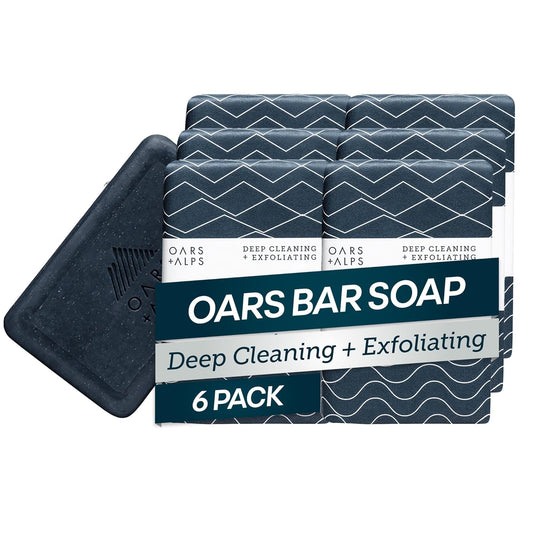 Oars + Alps Blue Charcoal Exfoliating Men's Bar Soap, Dermatologist Tested and Made with Clean Ingredients, Travel Size, 6 Pack, 6 Oz Each