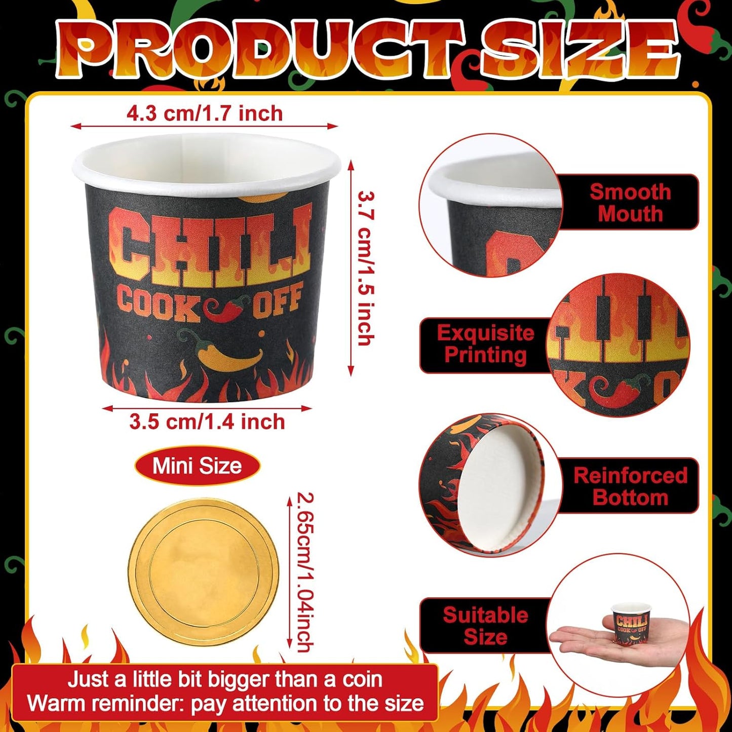 300 Pcs 2 oz Chili Cook off Decorations Mini Chili Cook off Cups Disposable Food Sample Cups Small Tasting Paper Bowls for Mexican Back to School Party Supplies