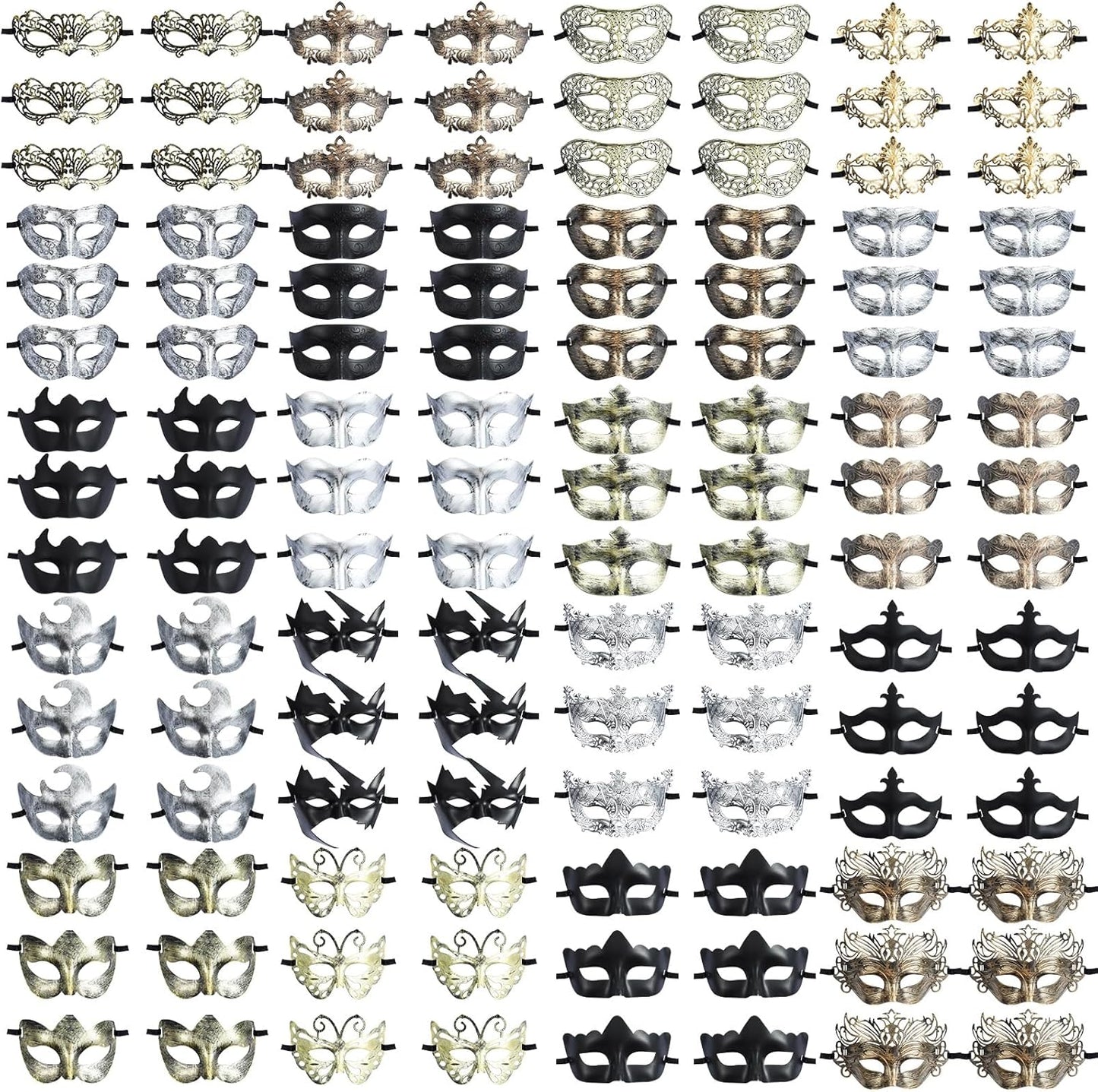 Chivao 120 Pcs Masquerade Masks for Women Men Couple Bulk Venetian Mask Vintage Antique Adult Face Halloween Costumes Party