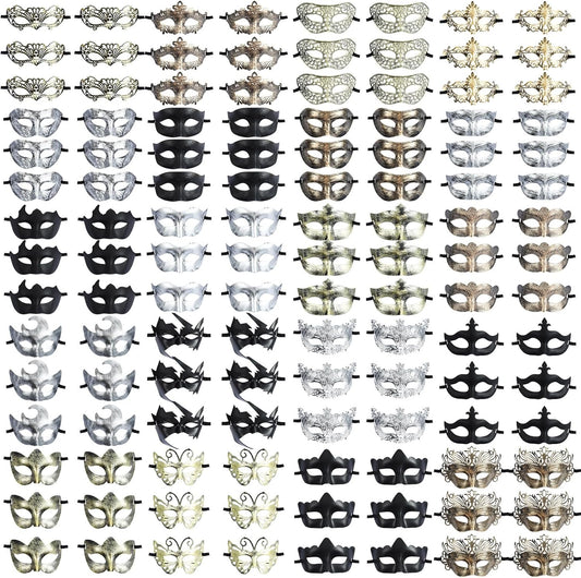 Chivao 120 Pcs Masquerade Masks for Women Men Couple Bulk Venetian Mask Vintage Antique Adult Face Halloween Costumes Party