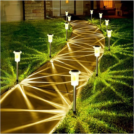 Solar Lights Outdoor 15 Pack Solar Pathway Lights LED Waterproof Stainless Steel Garden Stake for Yard, Outside, Walkway, Sidewalk, Driveway, Lawn (Warm White)