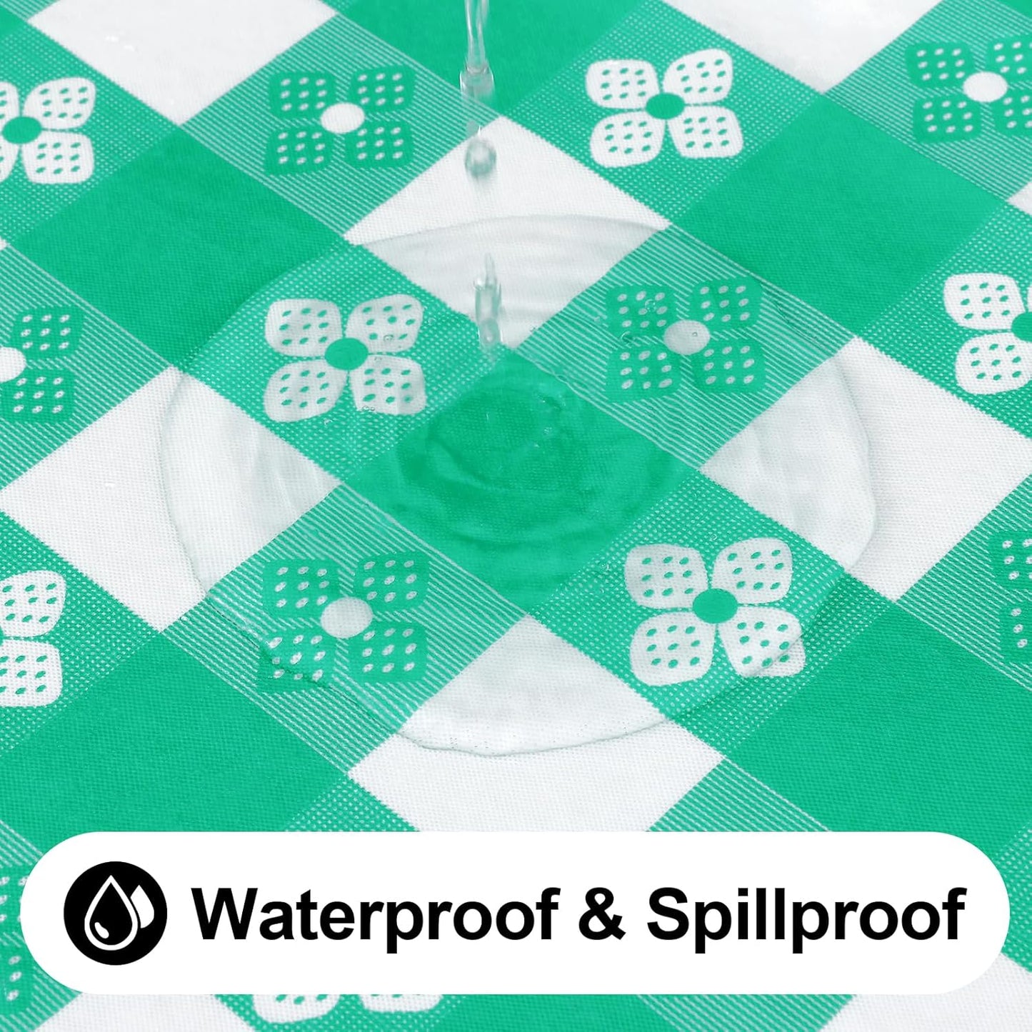 Rectangle Vinyl Table Cloth, Waterproof Elastic Fitted Tablecloth with Flannel Backing, Plastic Table Cover for Picnic, Camping, Outdoor (White & Green, 30"x72")