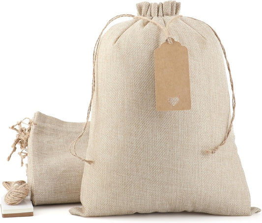Burlap Bags in Bulk with Drawstring - 20Pcs 10x14 Favor Sacks for Wrapping Christmas or Thanksgiving Gifts, Clothes, Breads, For Birthday, Wedding, Rodeo Themed Party, Household Use