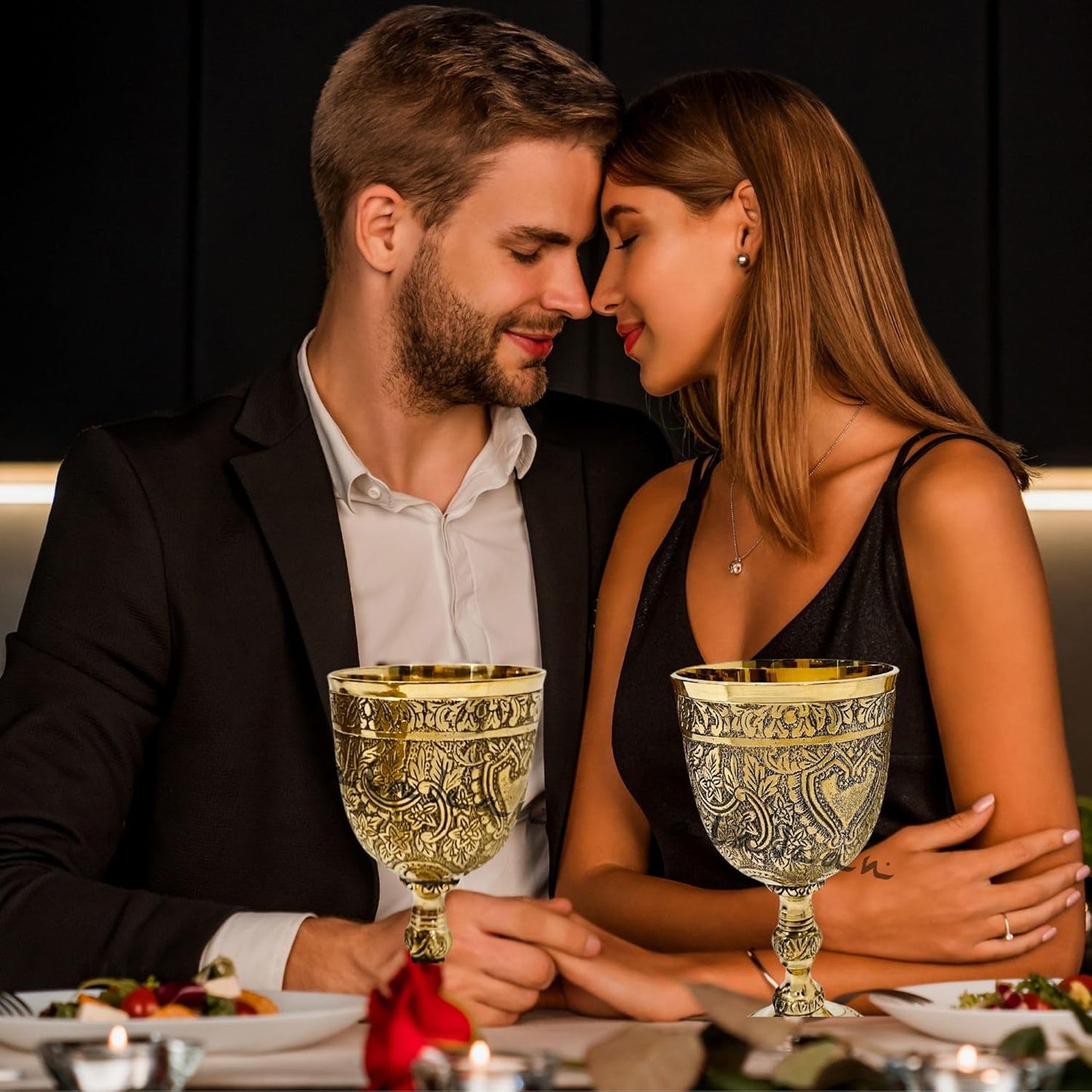 ALADEAN Vintage Chalice Medieval Goblet | 1x Solid Brass 6" Royal Wine Glass Cups 7oz - Renaissance Gifts Wedding Anniversary Novelty Ceremonial Drinkware Pack of 1pc (Roman Chalice)