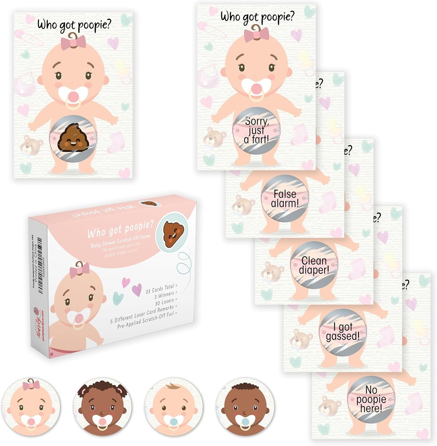 Party Hearty Baby Shower Games for Girl, 33 Poopie Emoji Scratch Off Lottery Tickets, Baby Games Ideas, Scratch Off Game