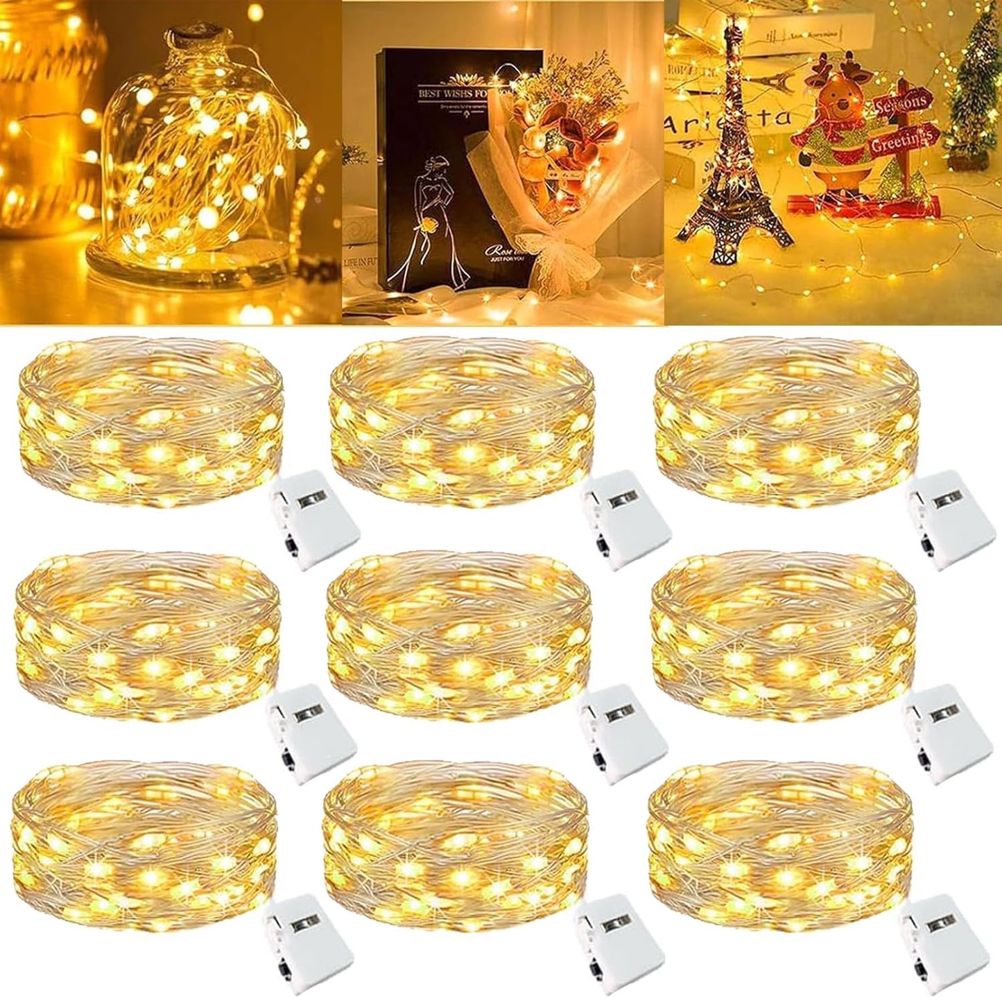 LED Fairy Lights Battery -9 Pack 2M/20 LEDs Mini Fairy Lights with Battery,LED Lighting Battery Operated Decoration for Bottle,Christmas Tree Wedding Balcony Party Decoration