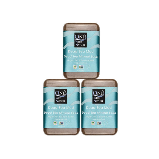 One With Nature Dead Sea Mud Soap 4oz 3-Pack – Purifying and Exfoliating Soap Bar with Dead Sea Salt Minerals for Face & Body, for Men & Women, Unscented