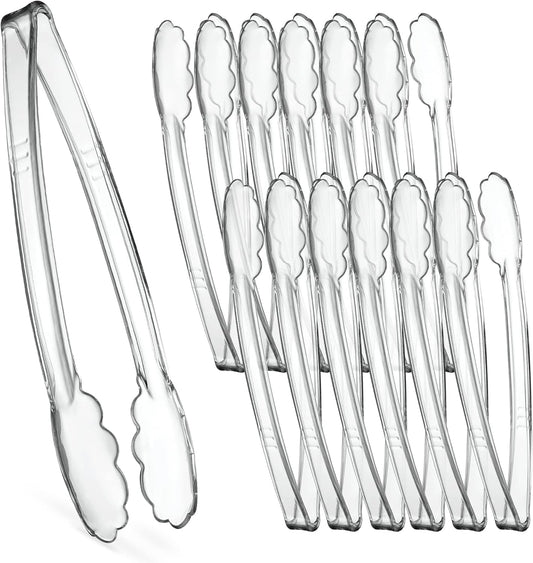 [Clear Tongs 12'' Inches] Plasticpro 12'' Serving Tongs Heavy Duty Reusable Kitchen and BBQ Clear Serving Tongs for party's, Caterings, Events, Buffet, Weddings, And every Day use Pack of 12