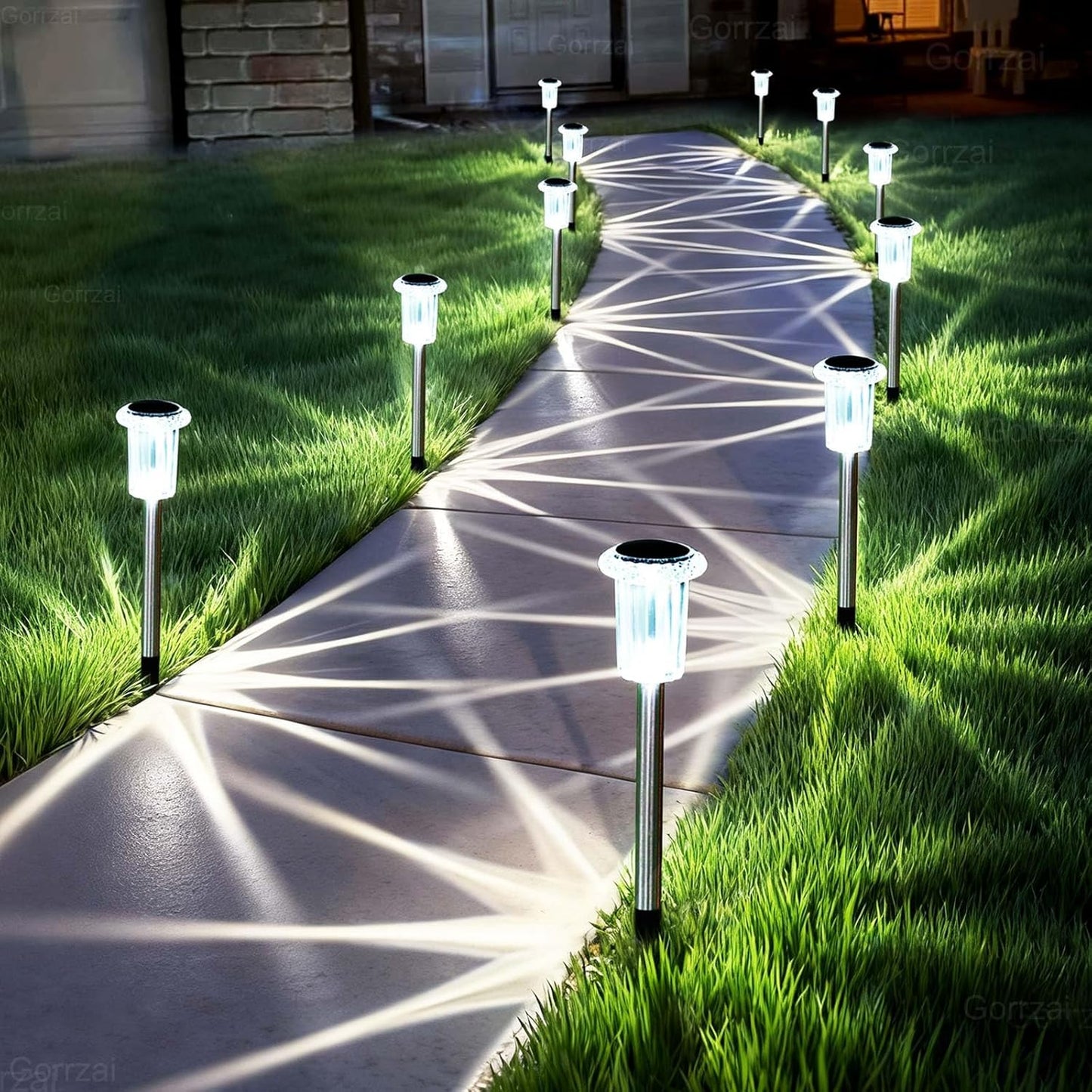 Solar Pathway Lights 10 Pack Christmas Solar Lights Outdoor Waterproof 6000K Cold White Yard Lighting, LED Stainless Steel Stake for Garden Outside Landscape Lawn Driveway Walkway Path