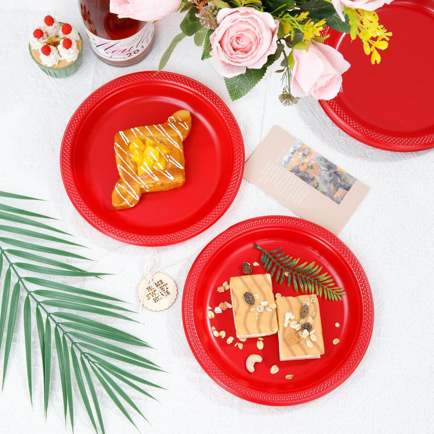 WELLIFE Red Party Plates 9 Inch -150 Count, Plastic Disposable Plates for Dinner Party Easter Mother's Day