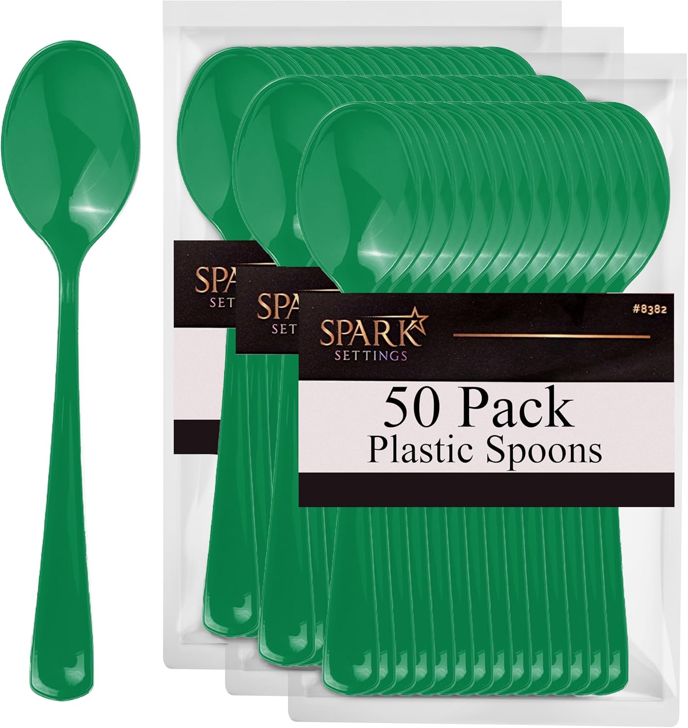 Green Disposable Plastic Spoons - Heavy Duty Silverware, Ideal for Hot & Cold Food, Perfect for Home, Office, School, Parties & Weddings - 50 Pack