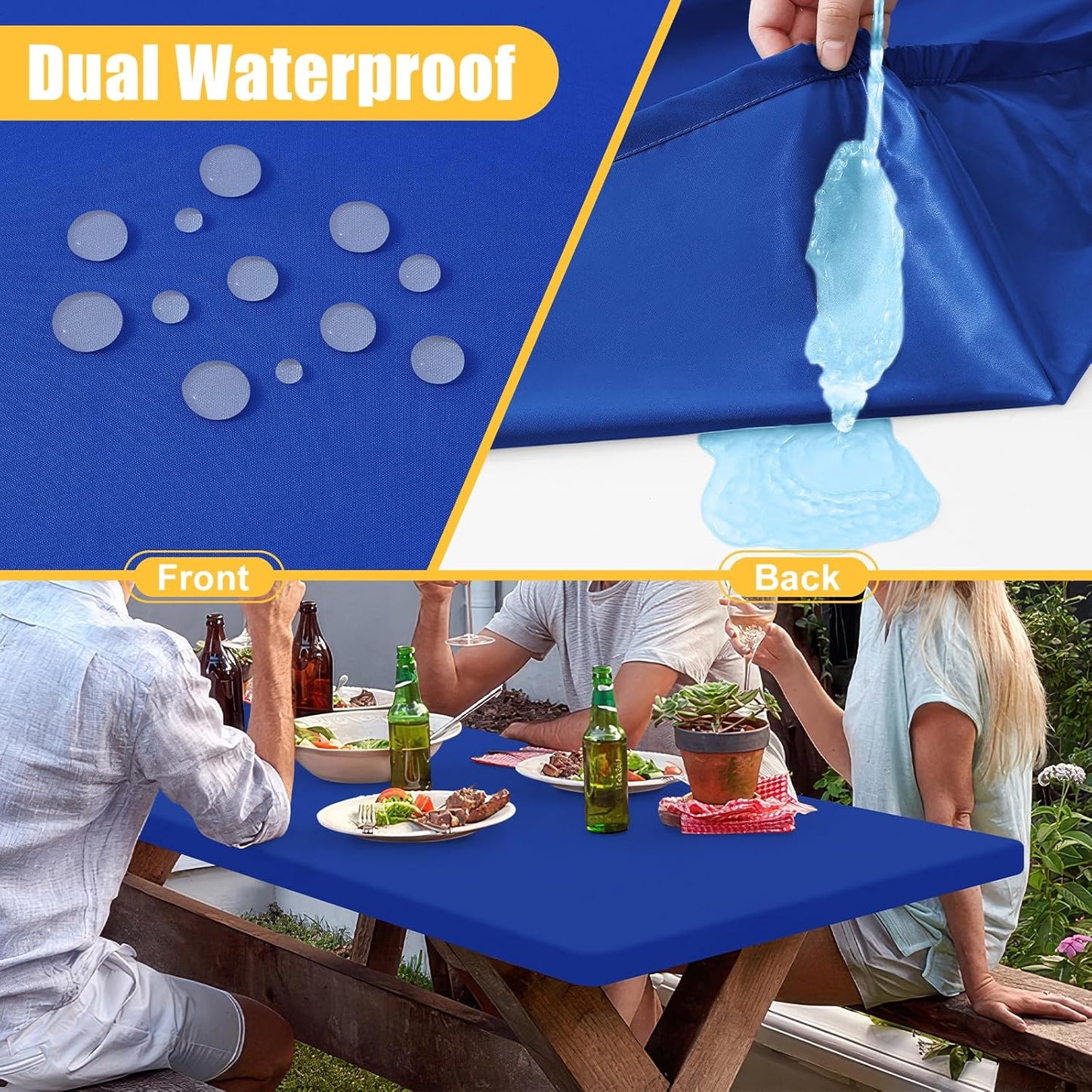 Rectangle Table Cloth, Waterproof Elastic Fitted Tablecloth for 4 Foot Folding Tables, Washable Polyester Tablecloths for Picnic, Camping, Outdoor (Blue, 30"x48")
