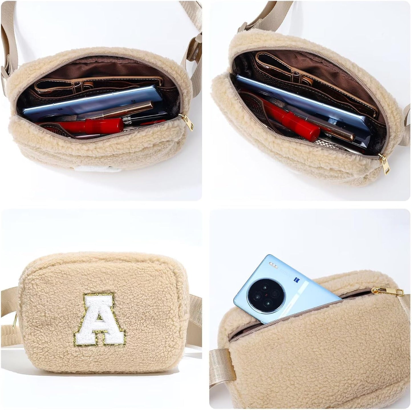 YOOLIFE Bridesmaid Gifts - Bridesmaid Proposal Gift Wedding Day, Bridal Shower Gifts, Maid of Honor Gifts, Fleece Belt Bag Initial Crossbody Bag Khaki B