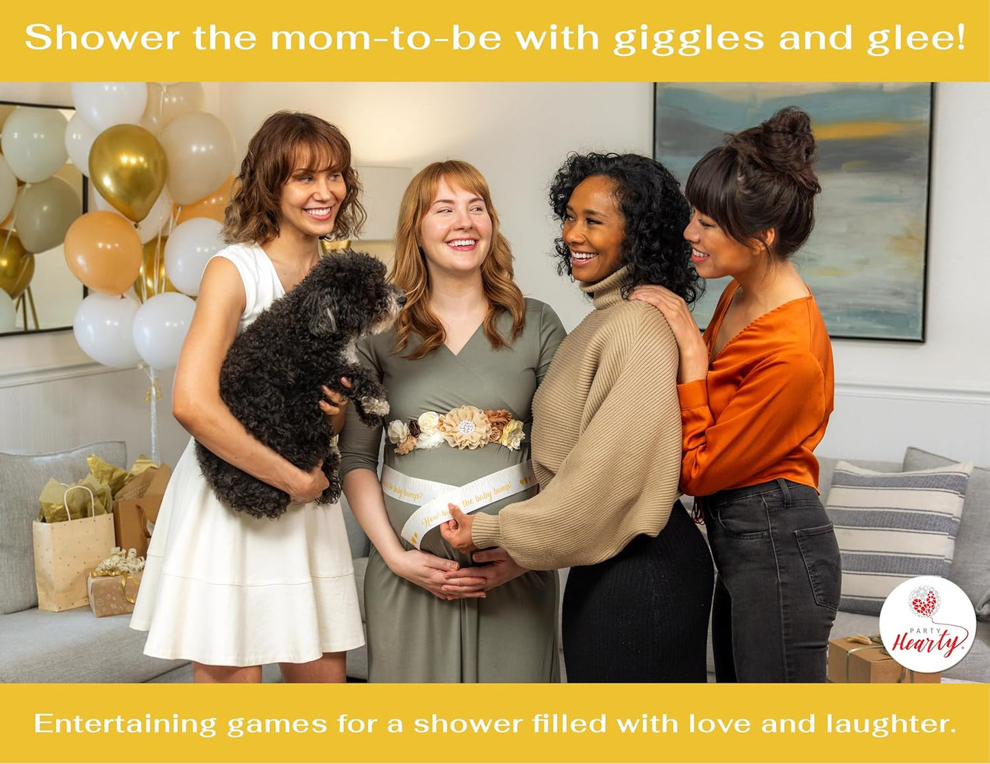 Party Hearty Funny Baby Shower Games for Girl and Boy Activities, 2 Rolls, 2 inch x 150 feet, Gold Tummy Measure, Fun & Easy Idea