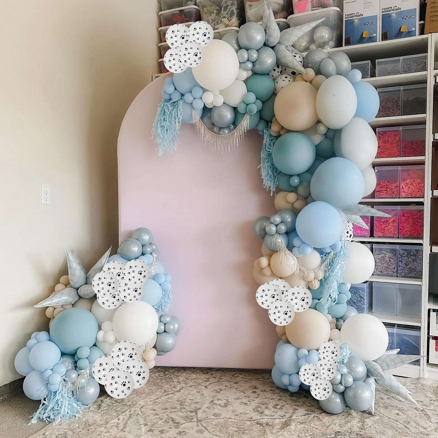Dog Paw Balloons, 12 Inch Retro Dusty Slate Blue Pastel Muted Blue Sand White Helium Latex Balloon Paw Print Party Balloons for Kids Boys Girls Puppy Theme Birthday Baby Boy Shower Party Decorations