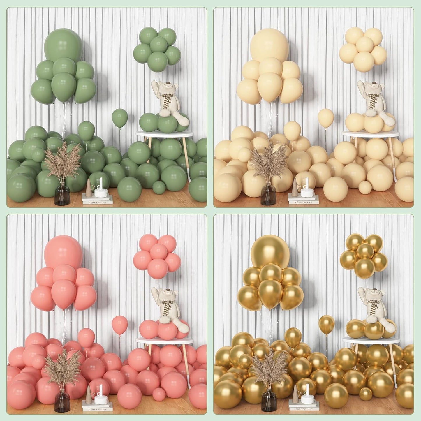 Amandir 153pcs Retro Green Pink Balloon Garland Arch Kit, Different Sizes 18 12 10 5 inch White Dusty Pink Latex Metallic Confetti Balloons for Jungle Safari Birthday Party Baby Shower Decorations