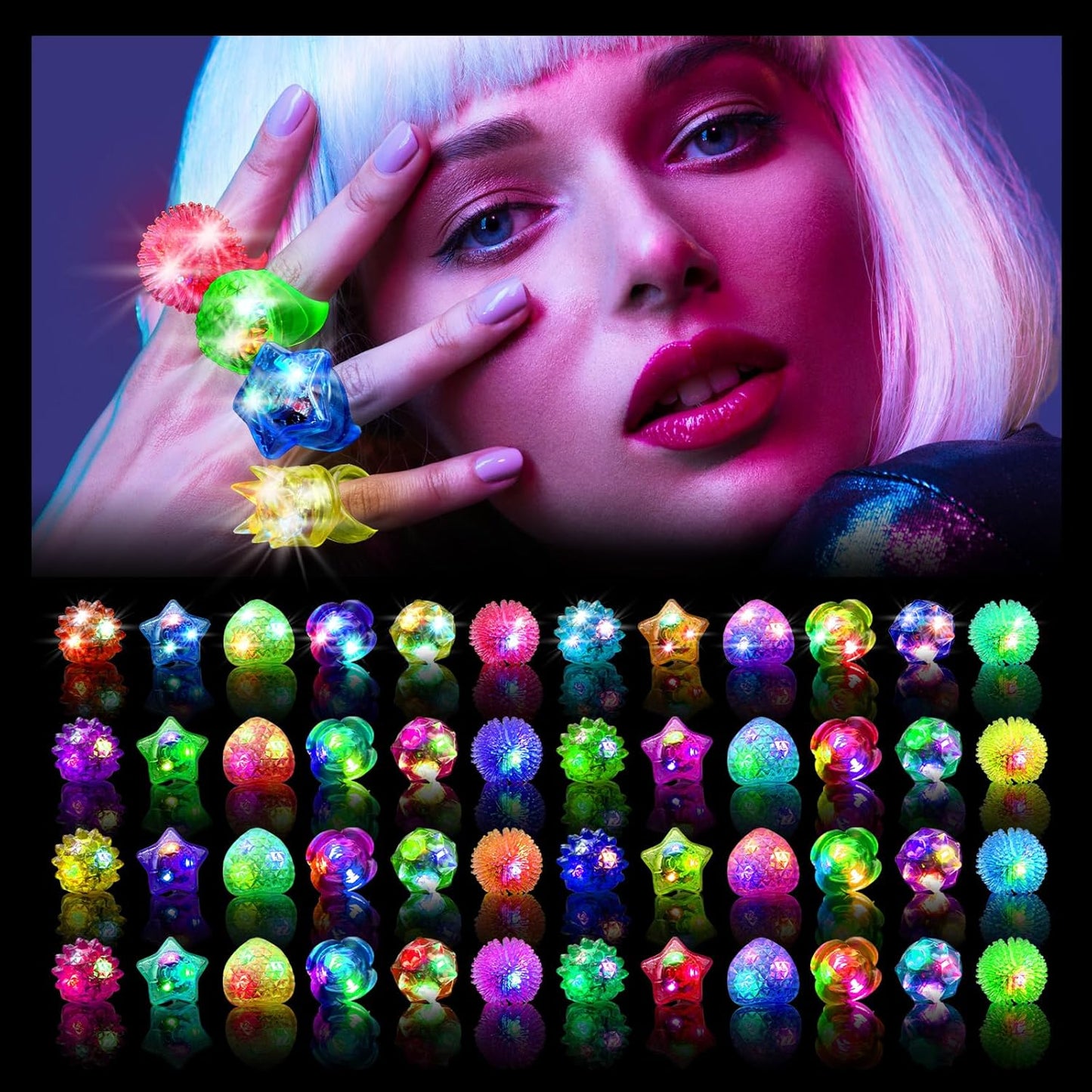 Light Up Rings, Glow In The Dark Party Supplies, 6 Style Flashing Glow In The Dark Rings