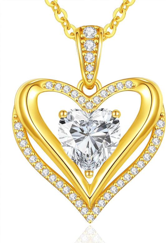 Moissanite Infinity Love Heart Pendant Necklaces for Women, 1-3 Carat 925 Sterling Silver 18K Gold Plated Engraved with"I LOVE YOU', Anniversary Birthday Present Jewelry Christmas Day Gift for Women Wife Girlfriend Her