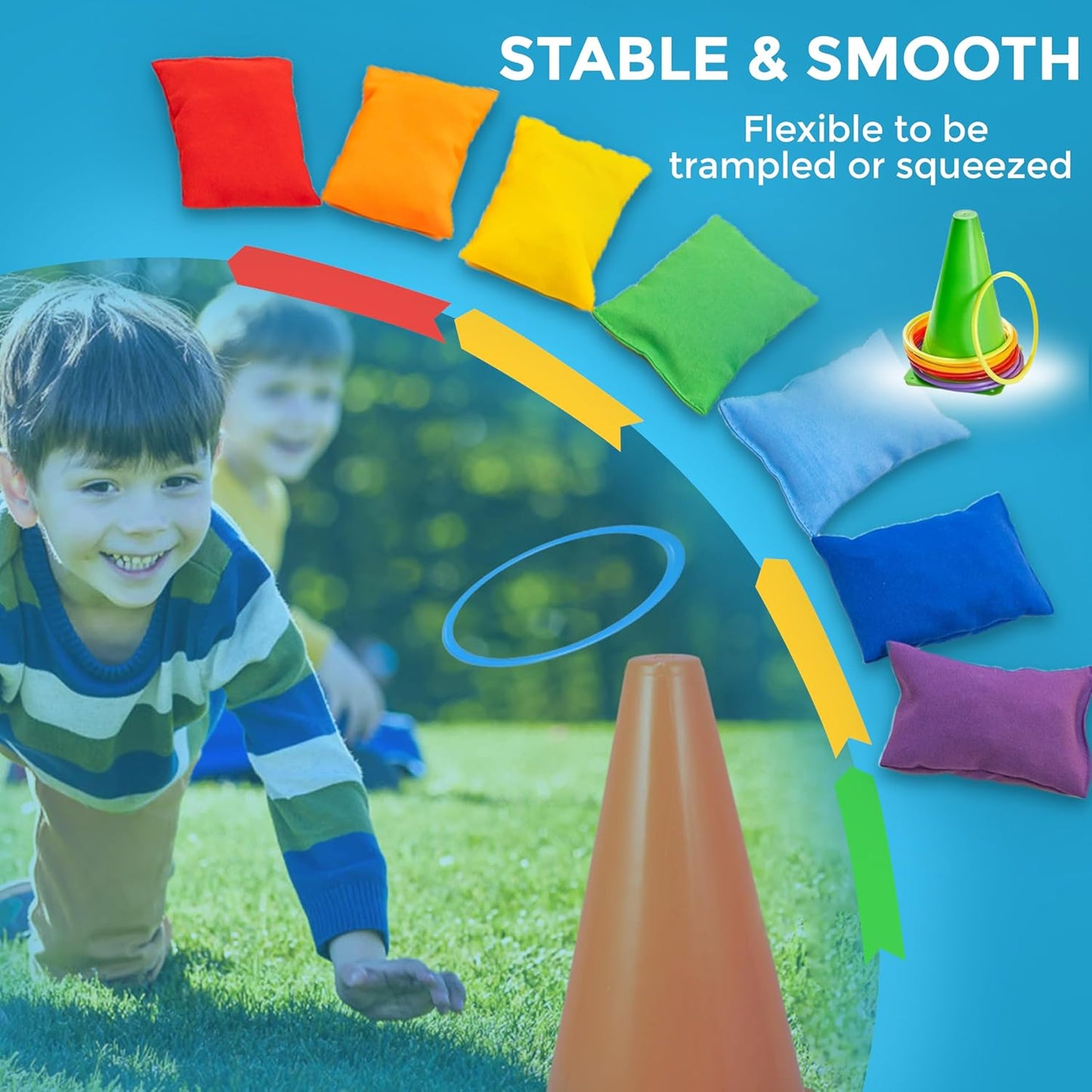 CircleCraft 53 Pcs Outdoor Games for Kids & Adults – Field Day & Lawn Carnival Games | Ring Toss, Bean Bag, Potato Sack Race Bags, Egg Spoon, Relay Race & Yard Game for Christmas and Easter