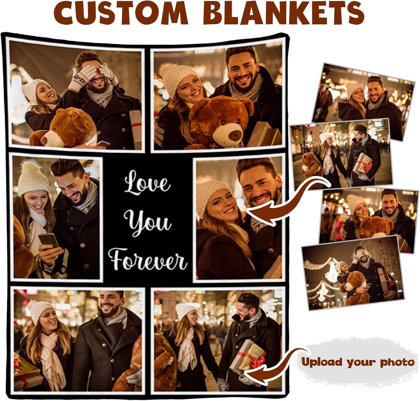 Custom Blanket with Photo, Personalized Valentines Day Picture Blanket, Customized Couples Gifts for Boyfriend Girlfriend Wife Husband Birthday Blanket Anniversary Wedding Gift for Him Her