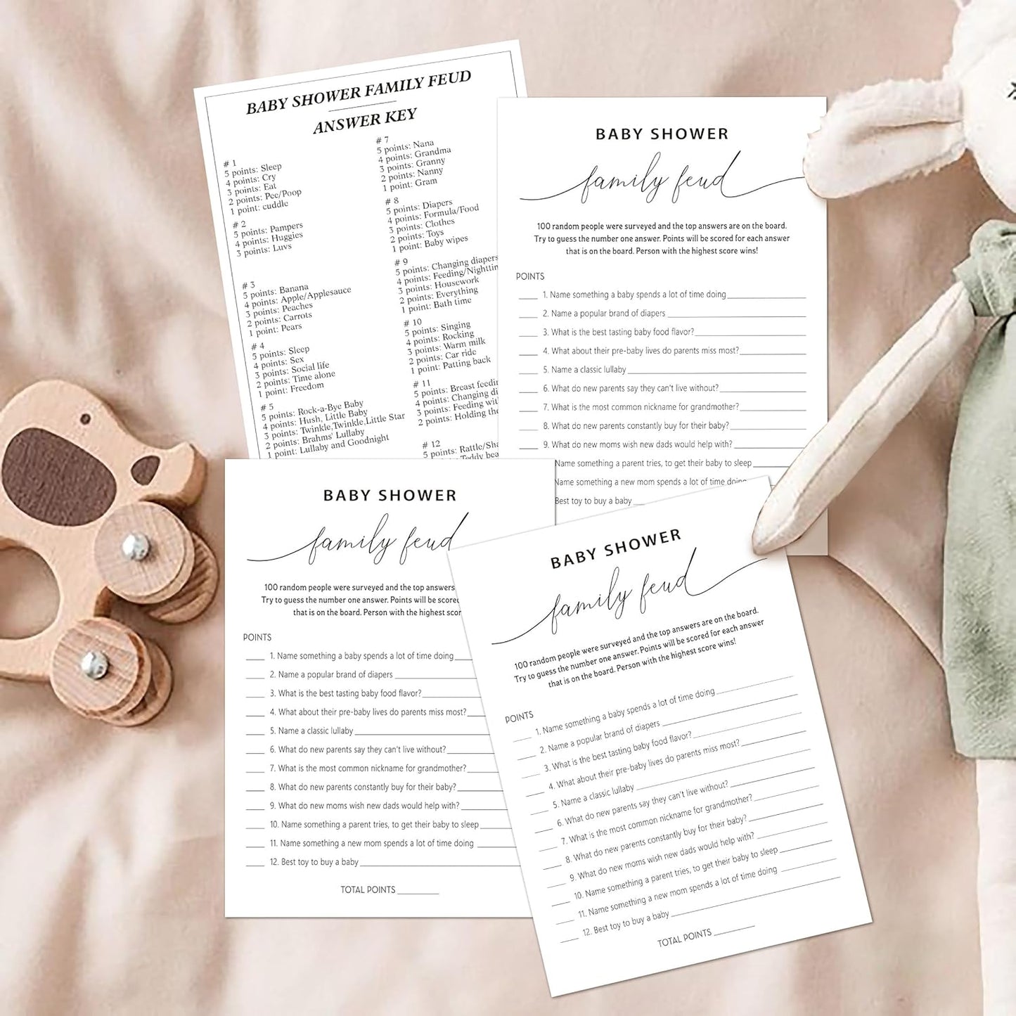 Family Feud Baby Shower Game - Pack of 30 Cards, Answer Key, Gender Neutral Decorations, Game Supplies