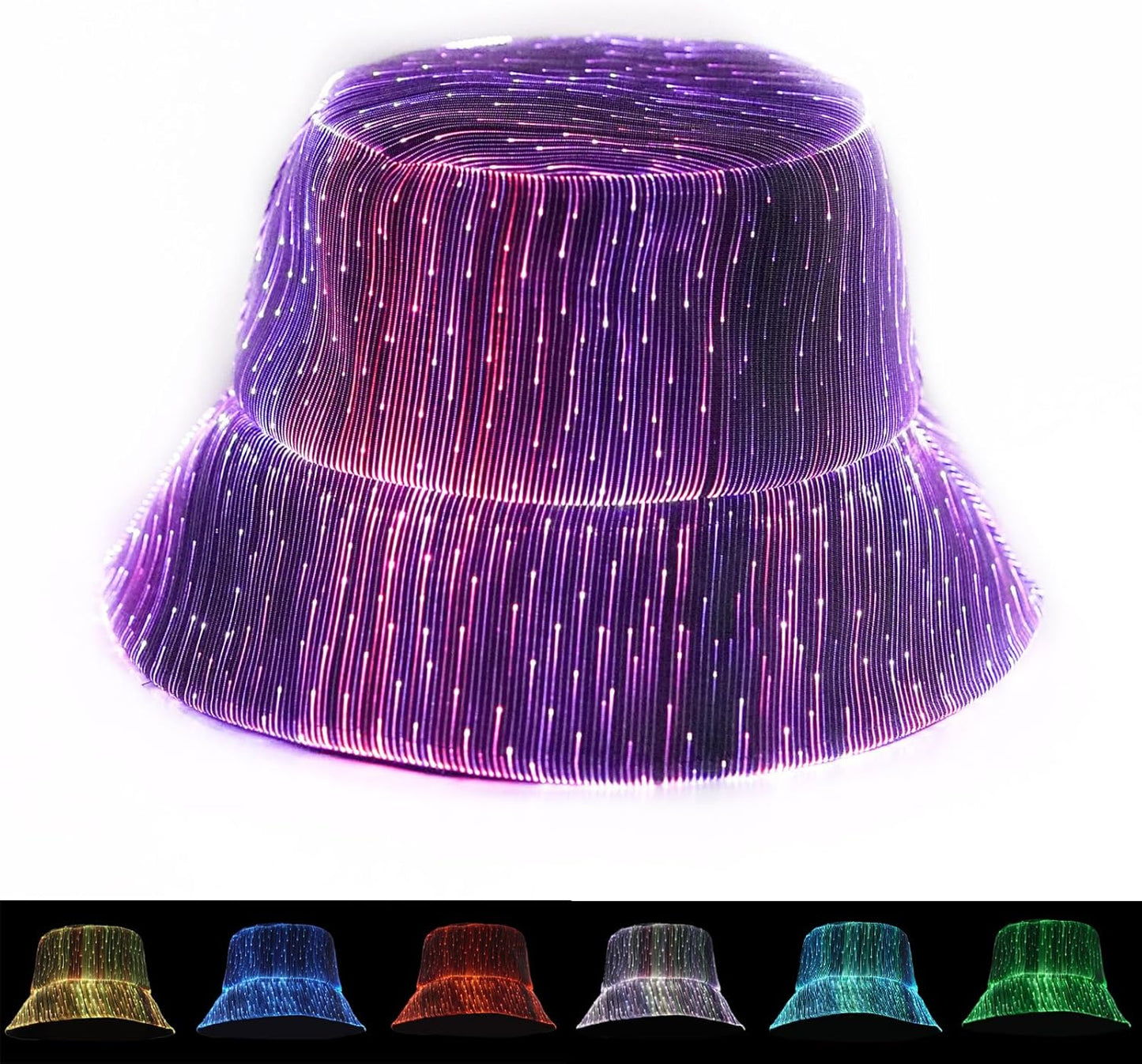 LED Rave Bucket Hat Light up Fisherman Cap 7 Colors Glow in the Dark Party Hats USB Rechargeable EDM Festival Gear