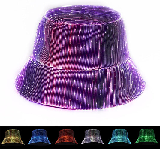 LED Rave Bucket Hat Light up Fisherman Cap 7 Colors Glow in the Dark Party Hats USB Rechargeable EDM Festival Gear