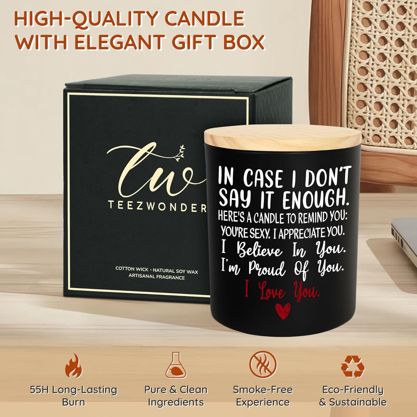 TEEZWONDER Christmas Anniversary Wedding Gifts for Women Men - Long Lasting Vanilla Lavender Candle 10 Oz - Romantic Birthday Gifts for Him Her, Girlfriend Boyfriend Gift Ideas