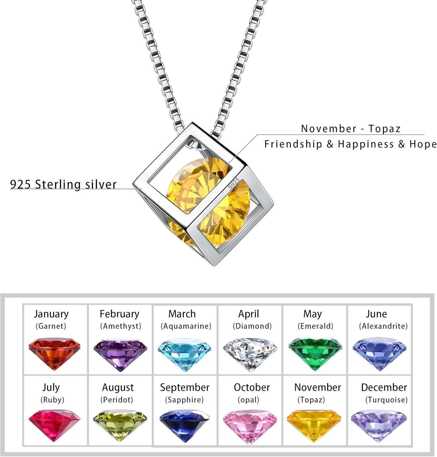 Aurora Tears Birthstone Necklace/Earring 925 Sterling Silver Women Cross/3D Cube/Cresent Moon Birth Stone Jewelry Mens Birthday Gift Anniversary Present