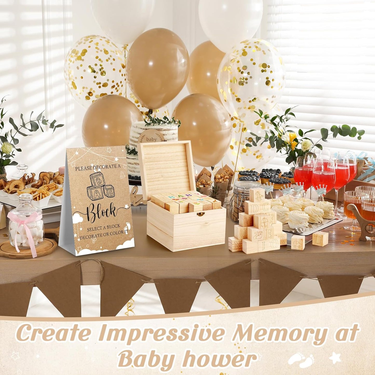 Marsui 136 Pcs Baby Shower Blocks to Decorate Game Kit Includes 98 Wooden Blocks, 36 Markers, 1 Game Sign, 1 Storage Box for Baby Shower Gender Reveal Activity Party Decorations(Cloud)