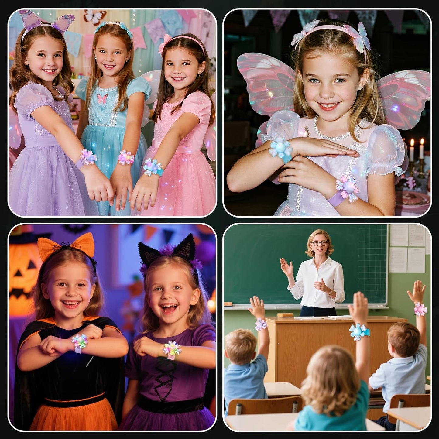 12Pcs LED Light Up Rotating Slap Bracelets Butterfly Party Favors Glow Bracelets, Glow In The Dark Party Supplies Birthday Gifts Classroom Rewards Goodie Bag Stuffers for Kids Boys Girls