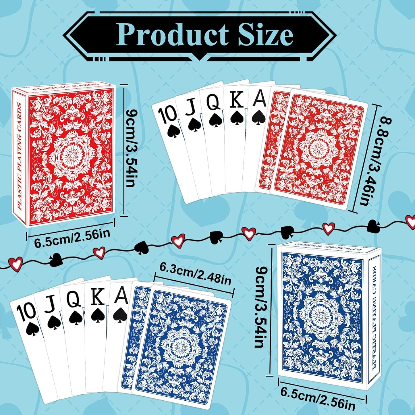 Plastic Playing Cards Waterproof Cards Poker Card 2 Pack Playing Card Large Print for Adults Seniors, Deck of Card Set Poker Cards for Beach Trip Pool Party Games (Blue & Red)