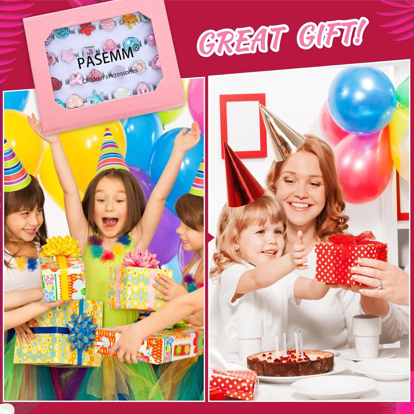 24pcs Little Girl Jewel Rings, Adjustable, No Duplication Kids Play Ring in Box,Pretend Play and Dress Up Rings for 4-12 Year Old Girl Birthday Christmas Gifts,3 4 5 6 7 8 9 10 11 12 Year Old