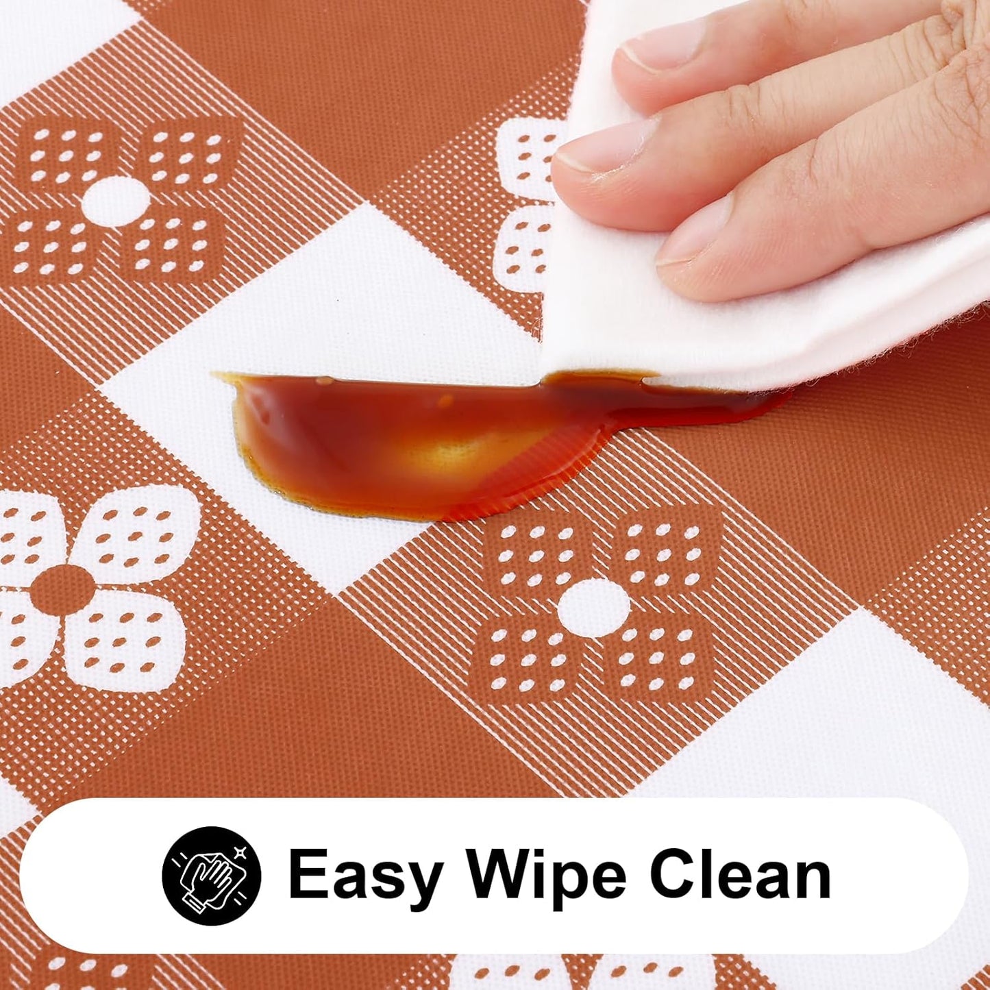 Rectangle Vinyl Table Cloth, Waterproof Elastic Fitted Tablecloth with Flannel Backing, Plastic Table Cover for Picnic, Camping, Outdoor (Rust & White, 30"x72")