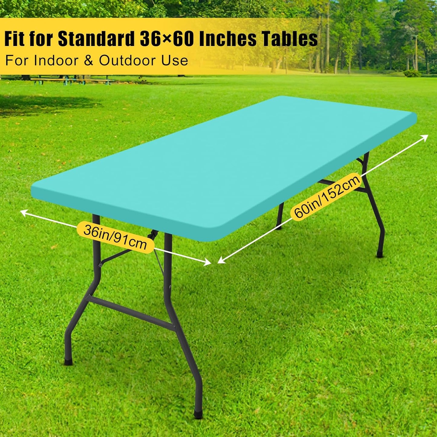 Smiry Rectangle Tablecloth, Elastic Fitted Flannel Backed Vinyl Tablecloths for 5ft Folding Tables, Waterproof Wipeable Table Covers for Indoor, Outdoor, Picnic and Camping (Teal, 36"x60")