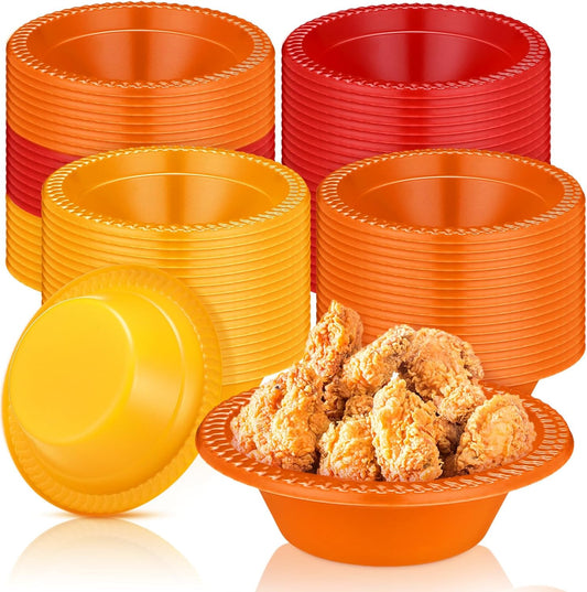 Layhit 100 Pcs Thanksgiving Plastic Bowls 12 oz Disposable Salad Yellow Red Orange Plastic Serving Autumn Party Supplies Candy Snack Bowls for Thanksgiving Harvest Party Picnic