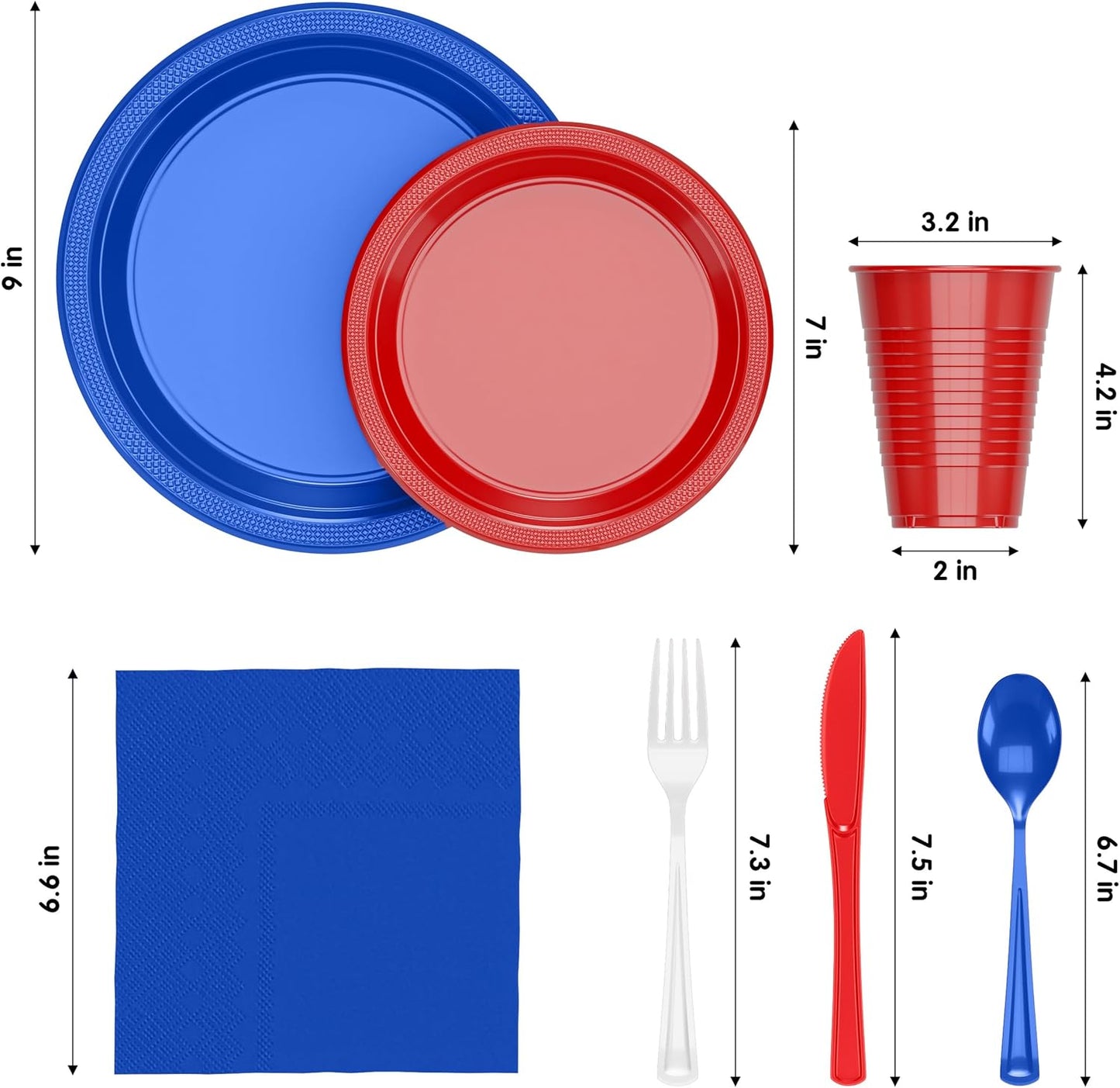 350 Pcs Patriotic Plastic Plates For Party, Patriotic Disposable Plates Set, 50 Of Each 9" Dinner Plate Set, 7" Dessert Plate, Cups, Napkins & Cutlery Plastic Dinnerware Exquisite