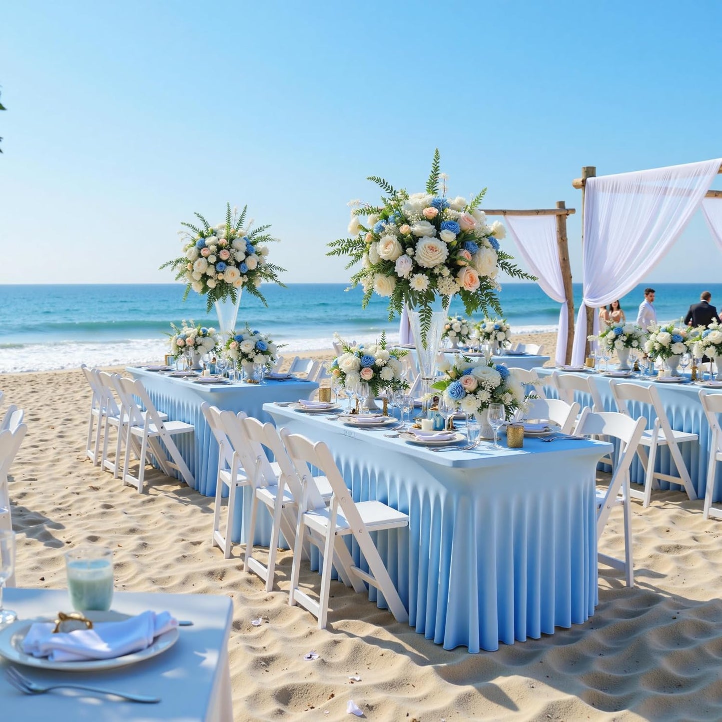 leegleri 2 Pack Baby Blue Spandex Fitted Table Clothes for 6 Foot Rectangle Tables, Wrinkle Free 6ft Table Cover, Spandex Table Skirt for 6FT Rectangle Tables-for Banquet Weddings Parties