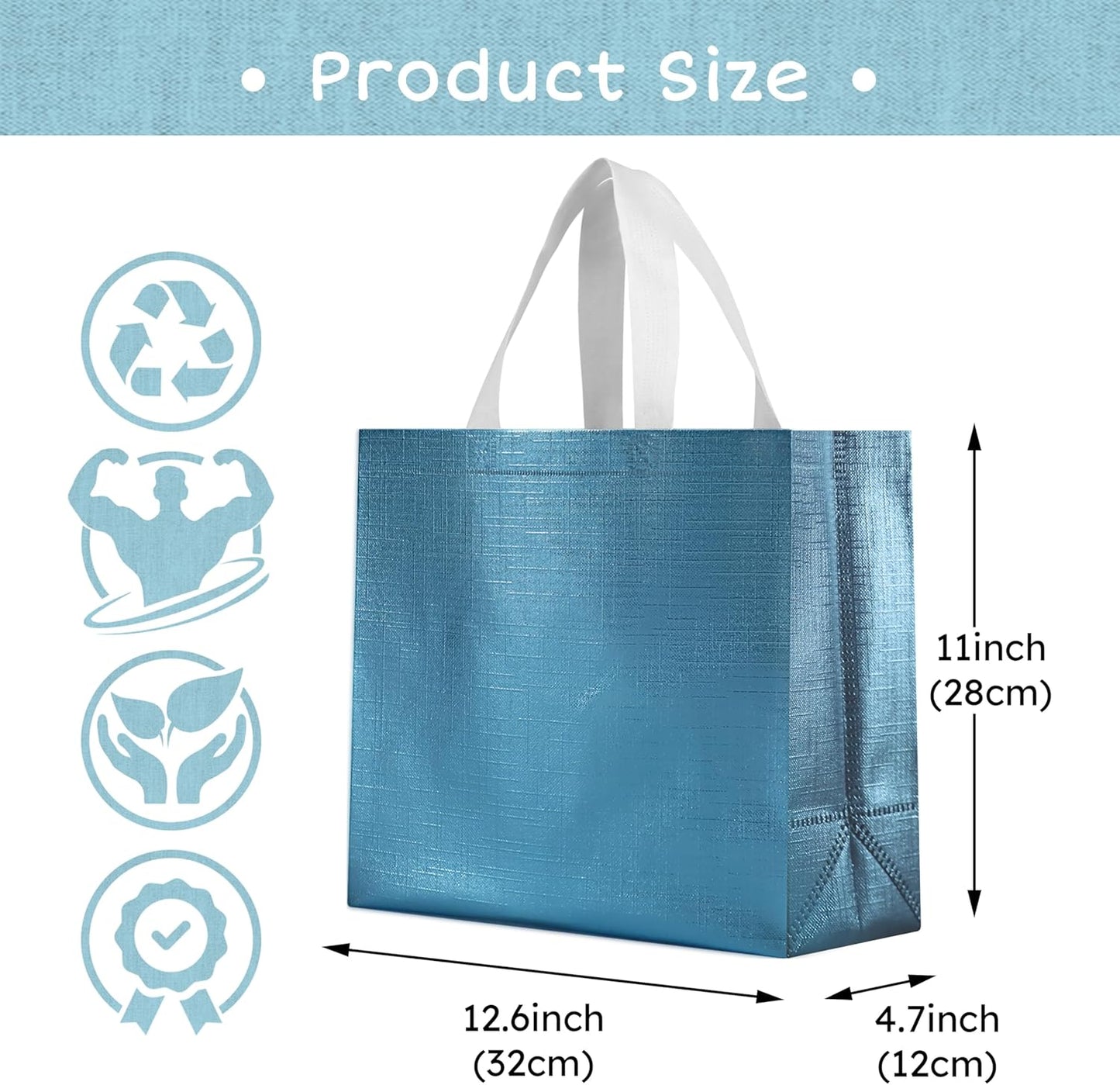 cabzymx 25 Pcs Blue Reusable Gift Bags with Metallic Design, Non-woven Gift Bag Bulk with Handles, Glossy Party Bags for Wrapping Gifts, Birthday, Wedding, Parties, Graduation-12.6x4.7x11 In